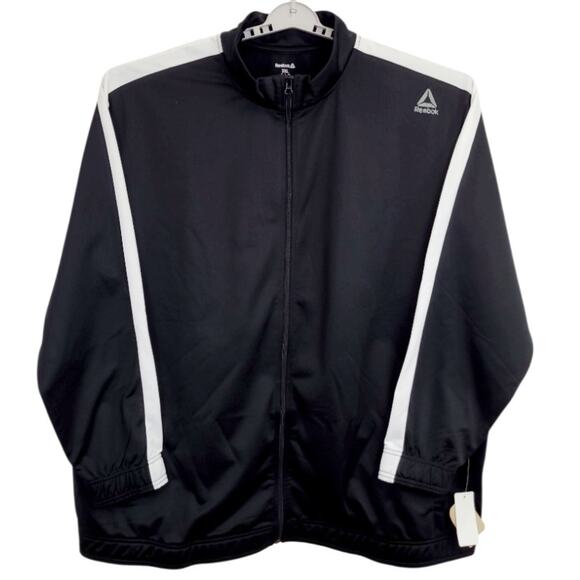 NWT Reebok Tricot Track Jacket Striped Sleeve Men 3XL Black White Activewear - Picture 1 of 11